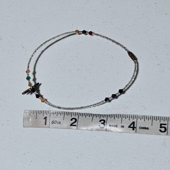 Vintage Handmade Beaded Choker Necklace Silver Tone Dragonfly Charm Jewelry - Picture 4 of 4